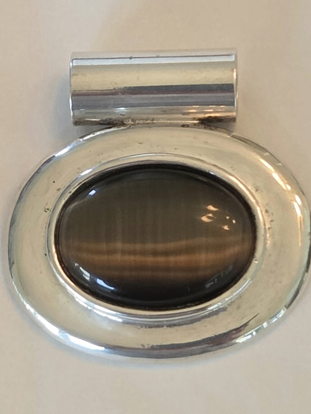Tigers Eye Pendant Sterling Silver Mexico Vintage Slide Pendant